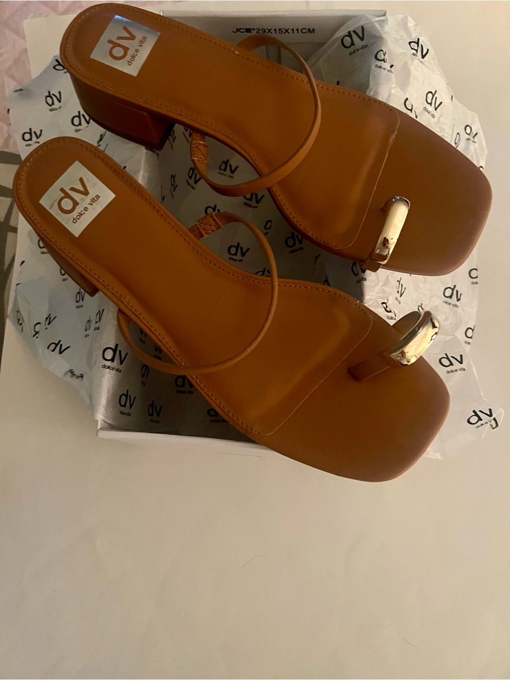Dolce Vita Square-Toe Block Heel Barely There Mules Gold Accent Toe Ring, S-10 - Picture 2 of 14